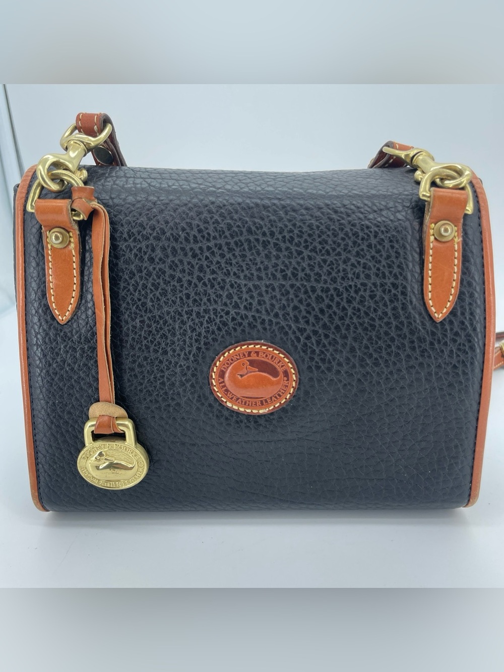 Dooney & Bourke Black Pebble Leather Crossbody with Brown Trim